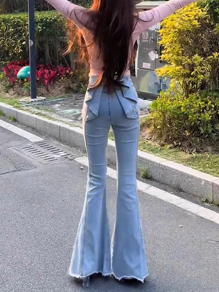 

fei 3D Knot High Waist Jeans Women's Spring 2025 European Sle Slimming Hip Flared Pants Casual Wide Leg Zipper ...
