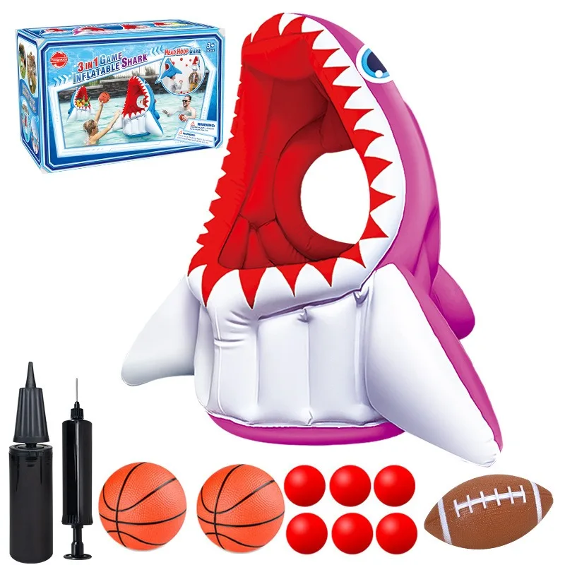 1 Satz aufblasbarer Schwimmbad-Basketball-Haifisch-Rng-Wurfspiel-Set, Wasserspielspielzeug für Erwachsene, Schwimmbadpartys und Versammlungen
