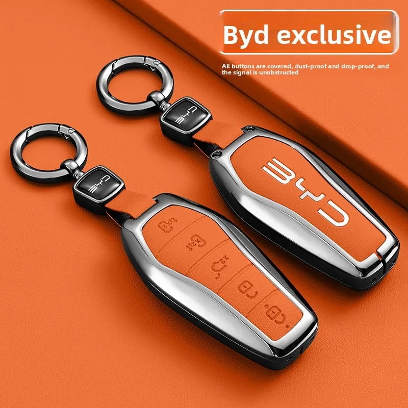 

Alloy Leather Car Key Case Cover for BYD Song Plus Atto 3 Han EV Tang DM Qin Seal Dolphin Remote Fob Holder Keychain Accessories