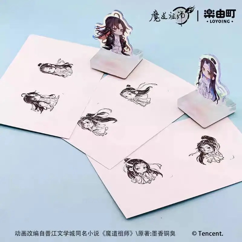 Anime Mo Dao Zu Shi Original Acrylic Cute Q Version Stamp Model Wei Wuxian Lan Wangji Lovely Seal Decoration Gift