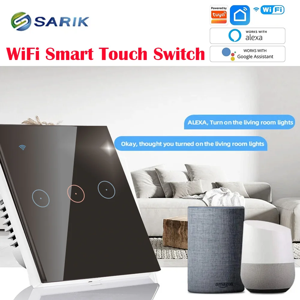 

Tuya Smart Wall Switch WiFi Touch Tempered Glass Panel 1/2/3gang Smart life Remote Control Support Google Home Alexa