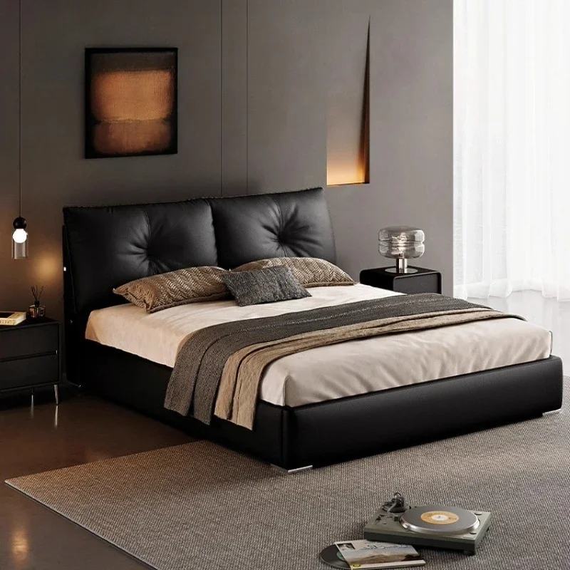 Modern Light Luxury Leather Double Bed 2 People Full Size Bed Frame Queen Beds Bedroom Furniture Bases And Frames