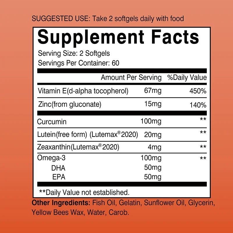 Lutein Capsules - with Zeaxanthin, Vitamin E - Blue Light Protection, Healthy Vision, Relieve Eye Fatigue