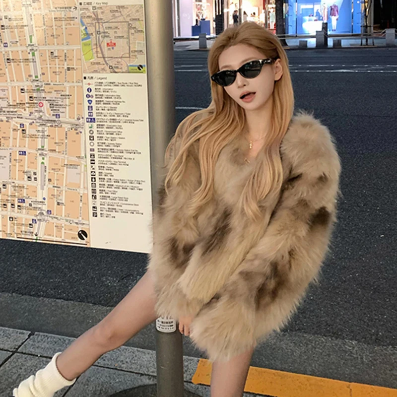 الكورية فو الثعلب الفراء سترة المرأة التدرج رقيق معطف الشتاء الدافئ موضة أنيقة الشارع عادية كسول اقتصاص أبلى