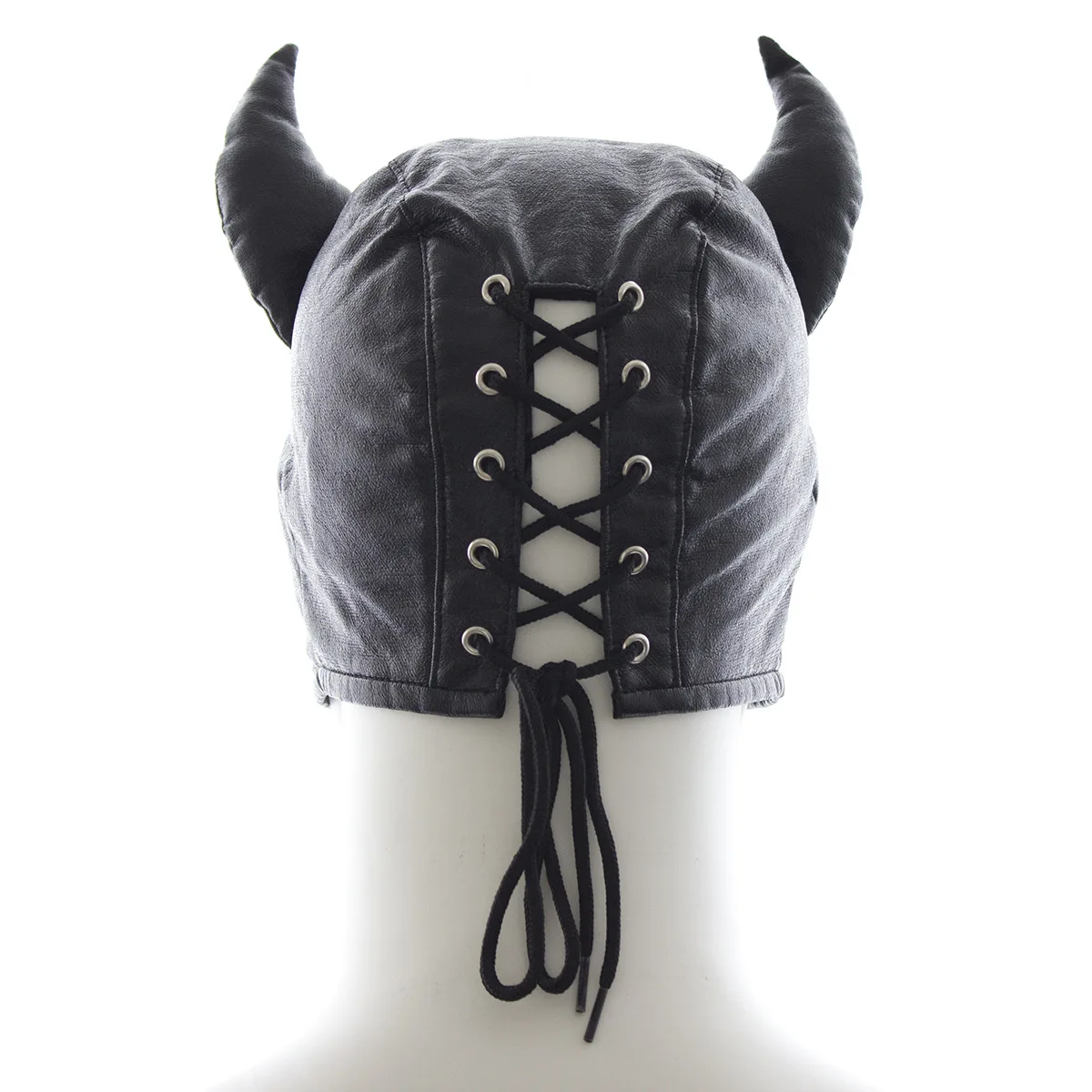Fashion Sexy Woman Ox horn Head Masks Fetish PU Leather Masquerade Cosplay Adult Party Headgear Couples Games Hood Daemon Mask