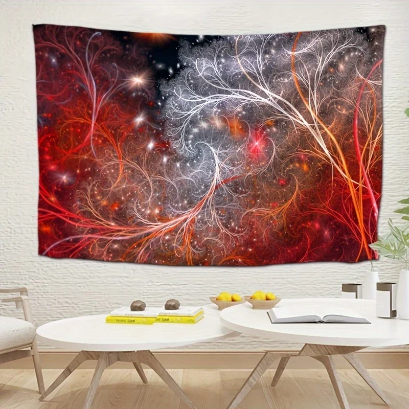 Fiery Abstract Art Tapestry - Red and Black Swirls Wall Hanging for Living Room, Bedroom Decor - Bold Home Decoration