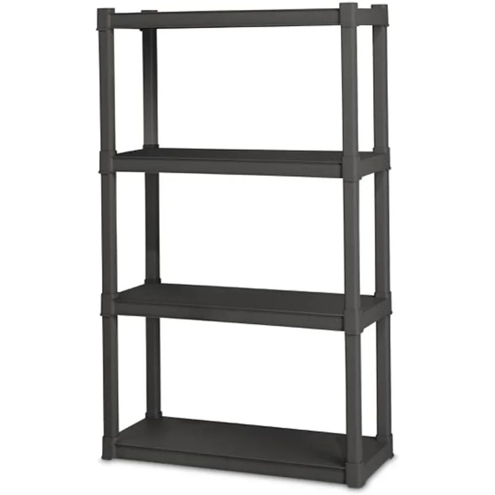 

4 Shelf Unit, Heavy Duty and Easy to Assemble Plastic Storage Unit, Organize Bins in the Garage, Basement, Attic