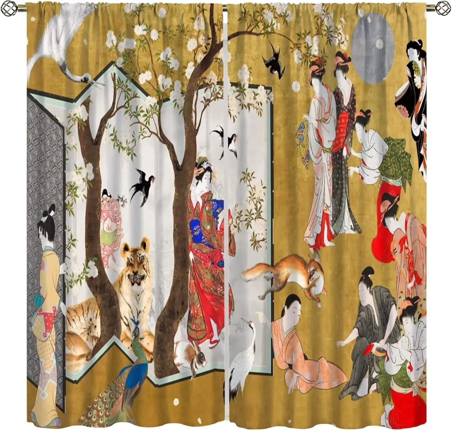 Asian Japanese Style Geisha Curtains,Japan Vintage Banquet Culture Printed Darkening Noise Reducing Window Treatments for Living