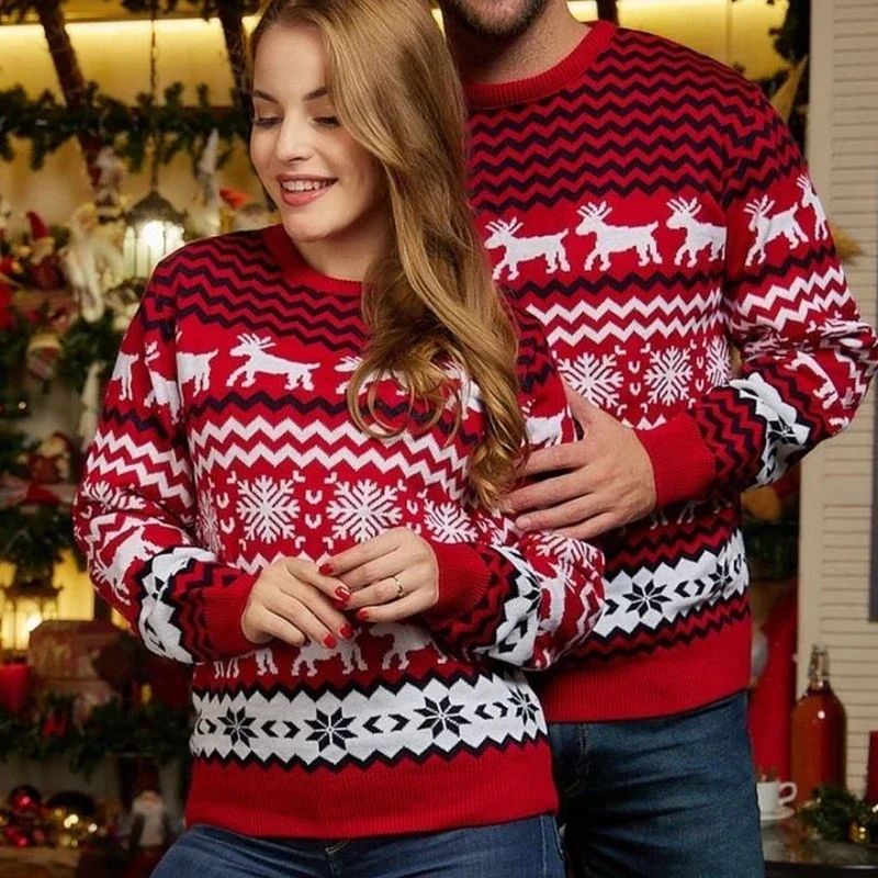 

2023 New Year Clothes Mom Dad Kids Matching Sweaters Christmas Family Couples Jumper Warm Thick Casual O Neck Knitwear Xmas Look