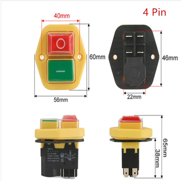 1PCS Electromagnetic switch start switch waterproof power tool switch 16A250V4Pins/5Pins Can Replace KJD17B