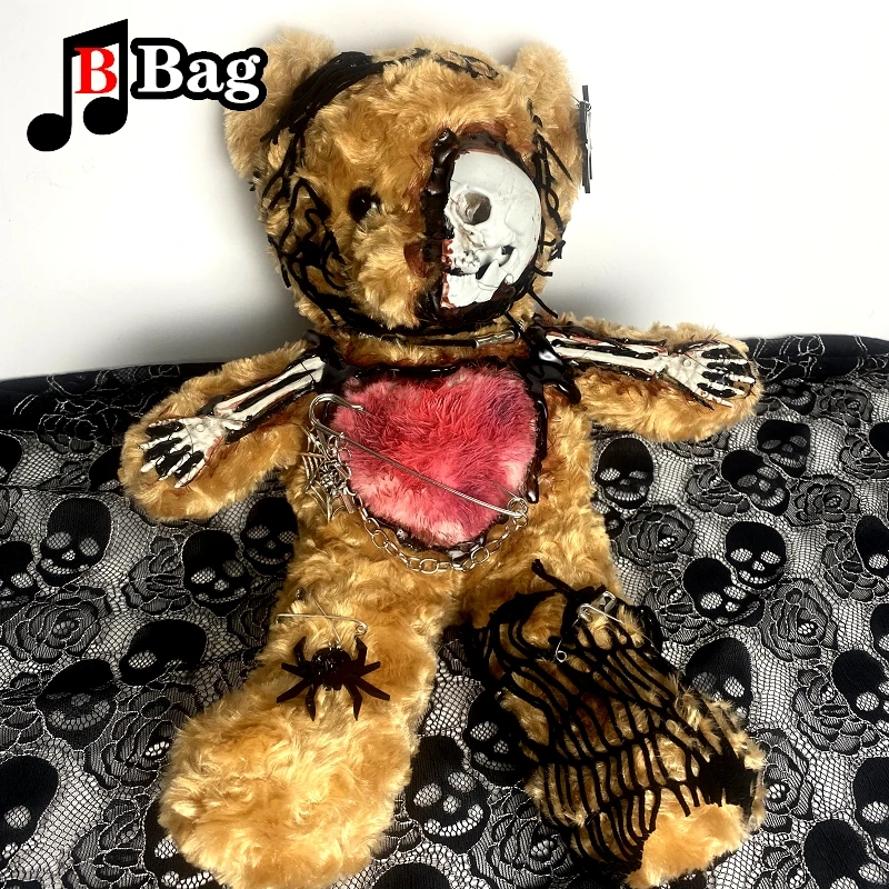 Halloween Gothic Lolita Girl bear bag sanguinary Bear Doll Bag Goth Women Punk Bloody Bear Shoulder bag Cosplay Blood bear bags