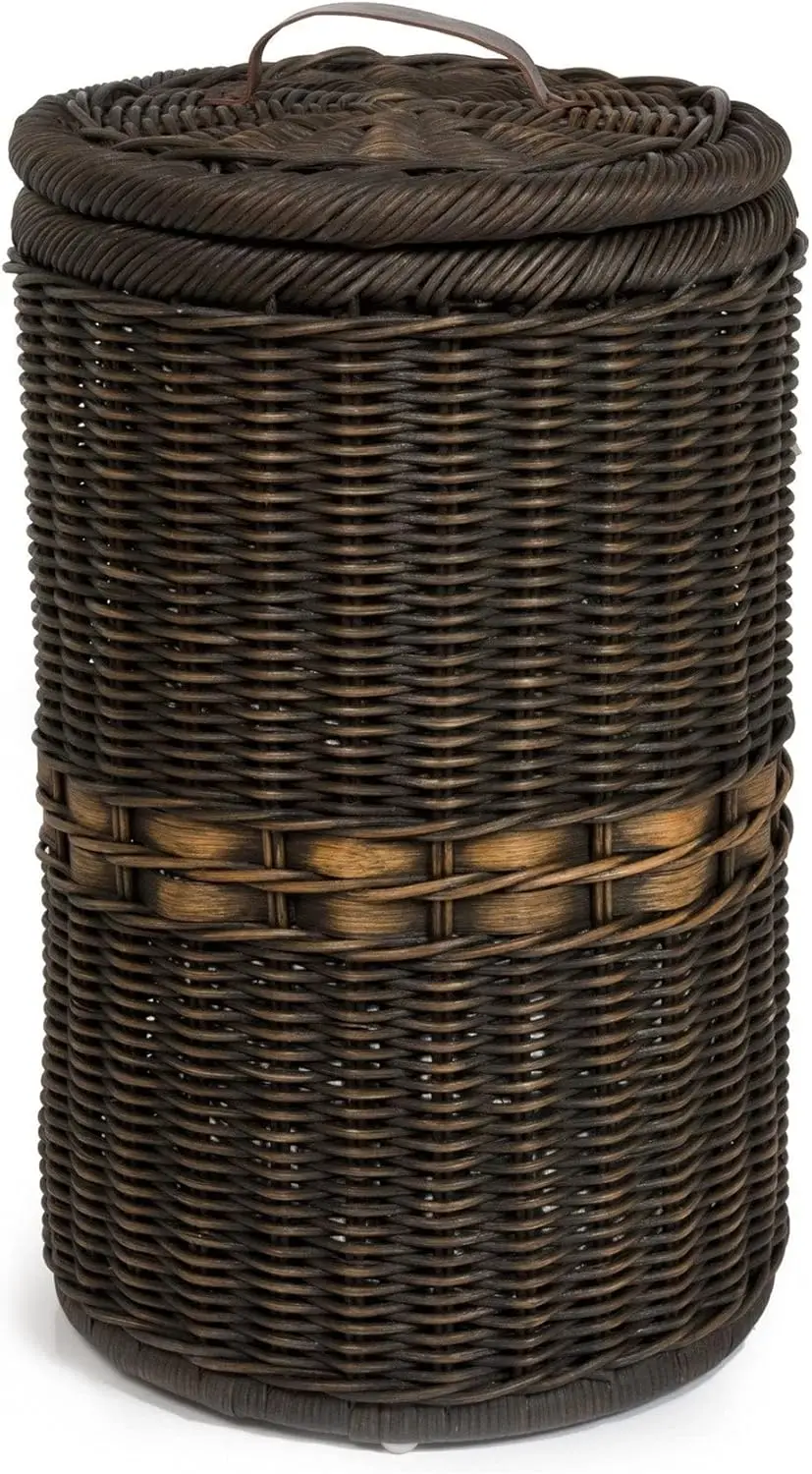 

Tall Wicker Trash Basket with Metal Liner, 15.5 in Dia x 25.5 in H, 13 gallon capcity, Antique Walnut Brown