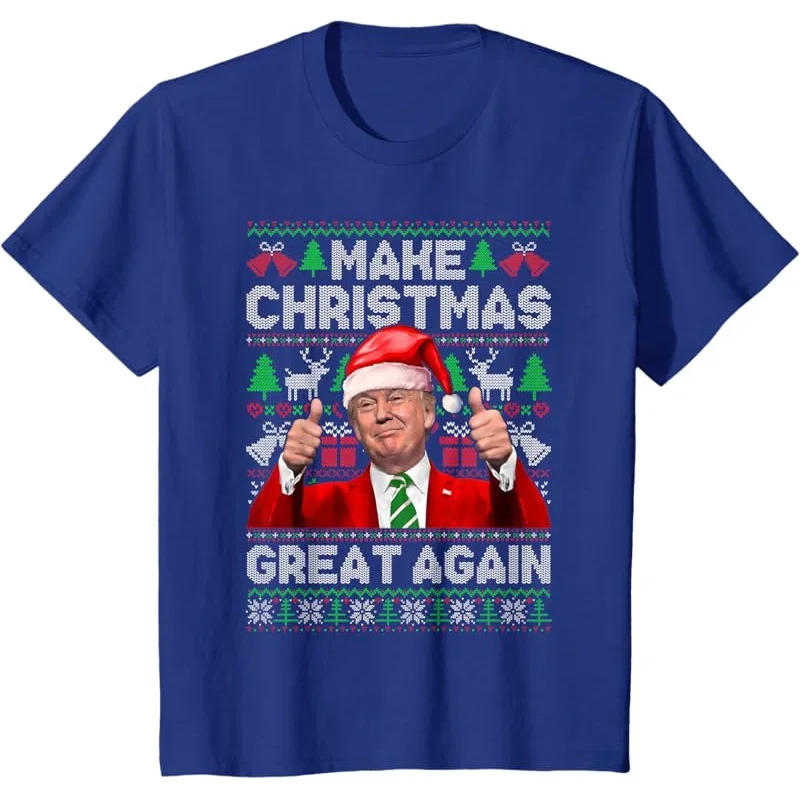 Make Christmas Great Again Funny Trump Xmas Snow Pajama Ugly Sweater T-Shirt Humorous Holiday Clothes Men\'s Fashion Saying Tee