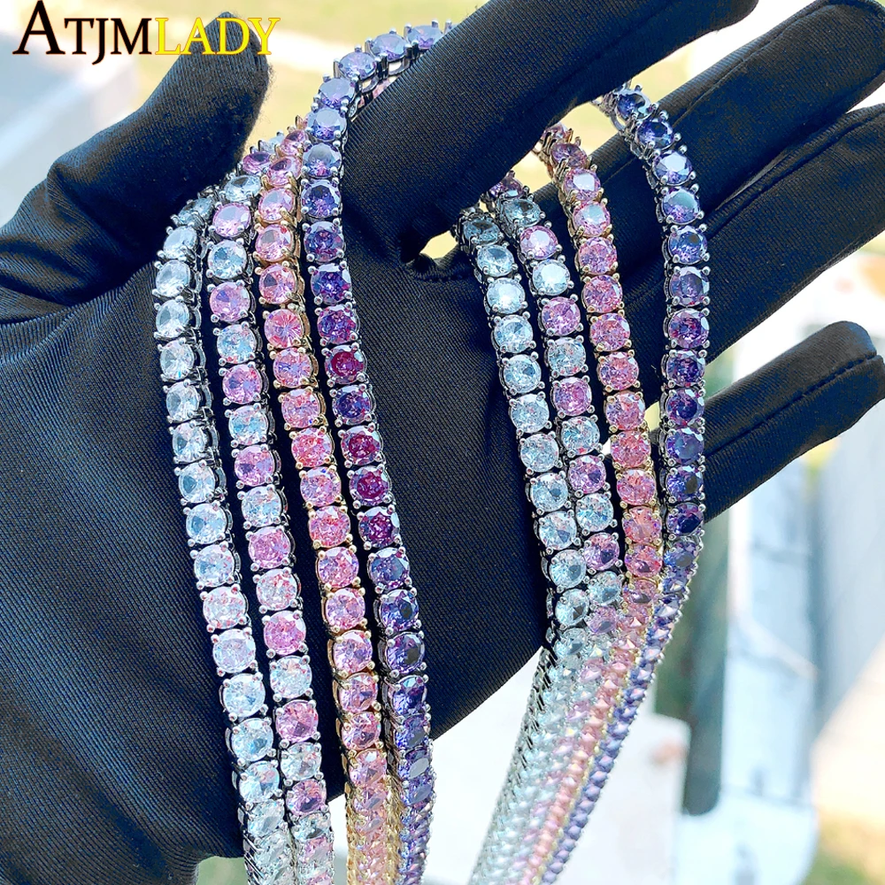 Pink White Iced Out 5A CZ 5mm Tennis Chain Necklace Two Tone Color Women Fashion Choker Bling Cubic Zirconia Hip Hop Jewelry