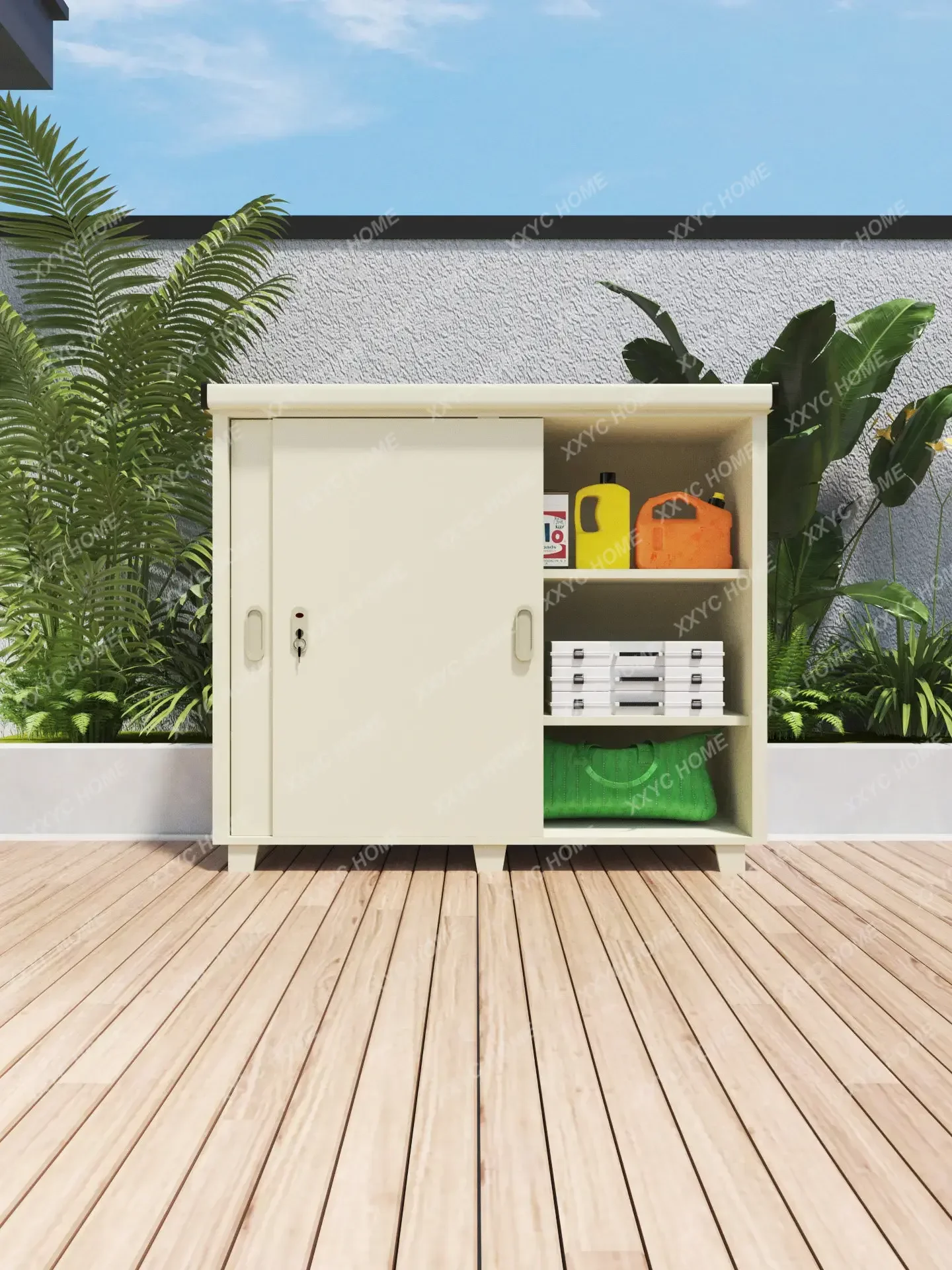 HJ Modern Balcony Storage Cabinet Bedroom Sliding Door Wardrobe Outdoor Waterproof Sunproof Sundry Tool Cabinet Home Furniture
