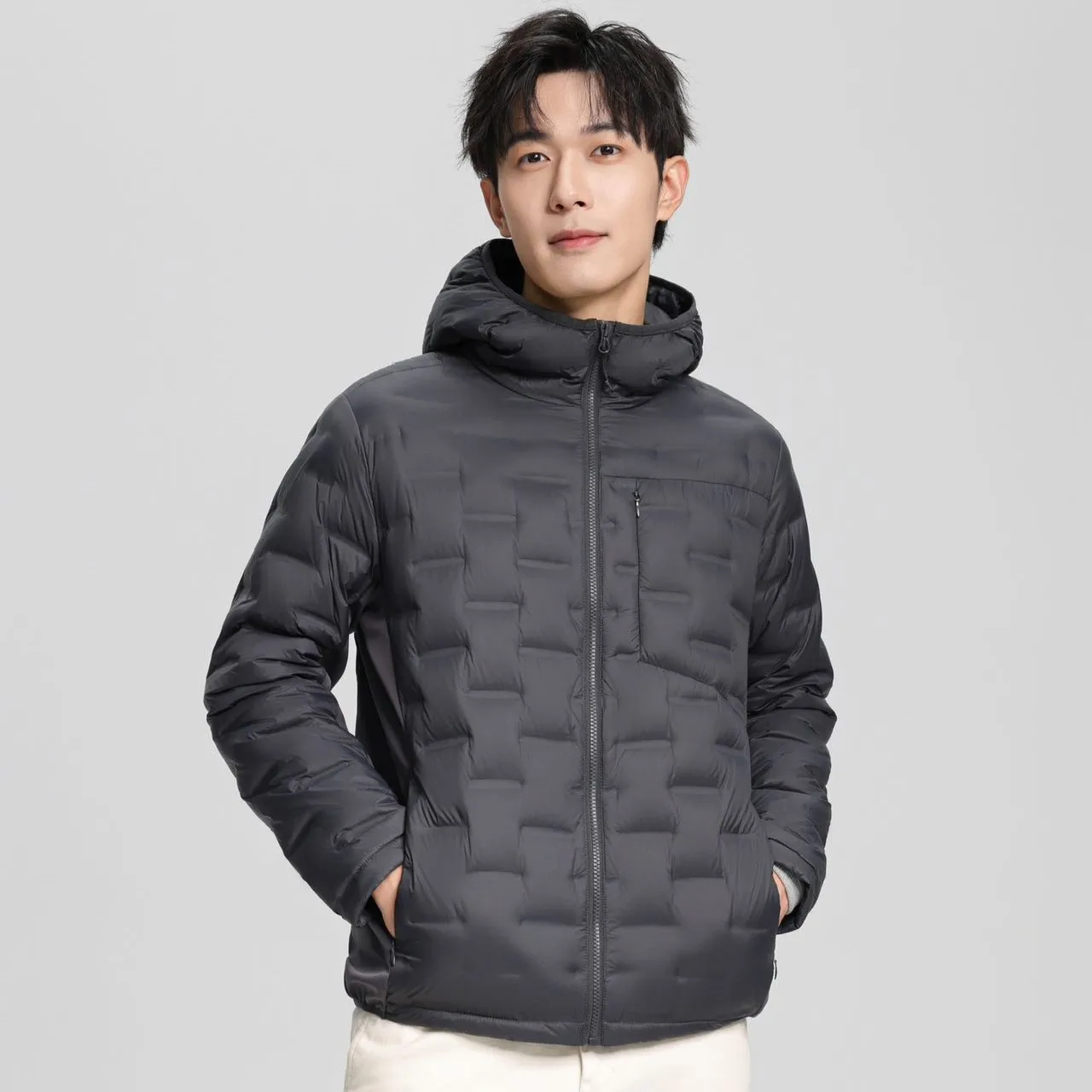 سترة رجالي بقلنسوة 90 بالمائة معطف شتوي منتفخ من ريش البط الأبيض للرجال دافئ خفيف الوزن بلون سادة ملابس خارجية بسيطة #3