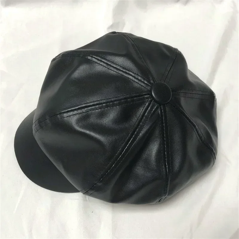 Cappello ottagonale in pelle moda donna primavera e autunno cappello britannico retrò Casual tinta unita moda Versatile cappelli da pittore regali