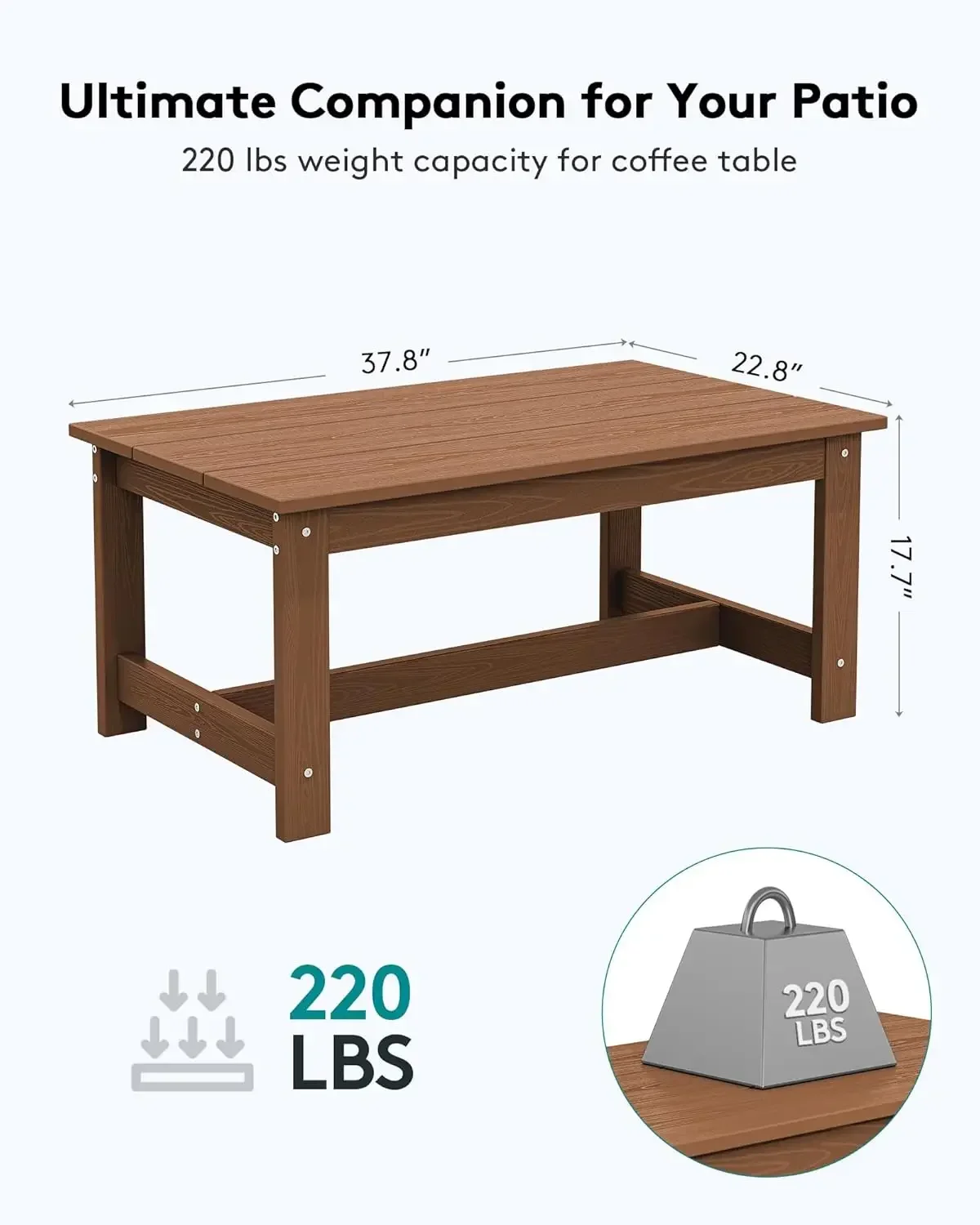 

[Hot Sale, Limited Stock!]HDPE Patio Coffee Table, Rectangle Outdoor Coffee Table, All-Weather Coffee Side Table for Balcony, Po