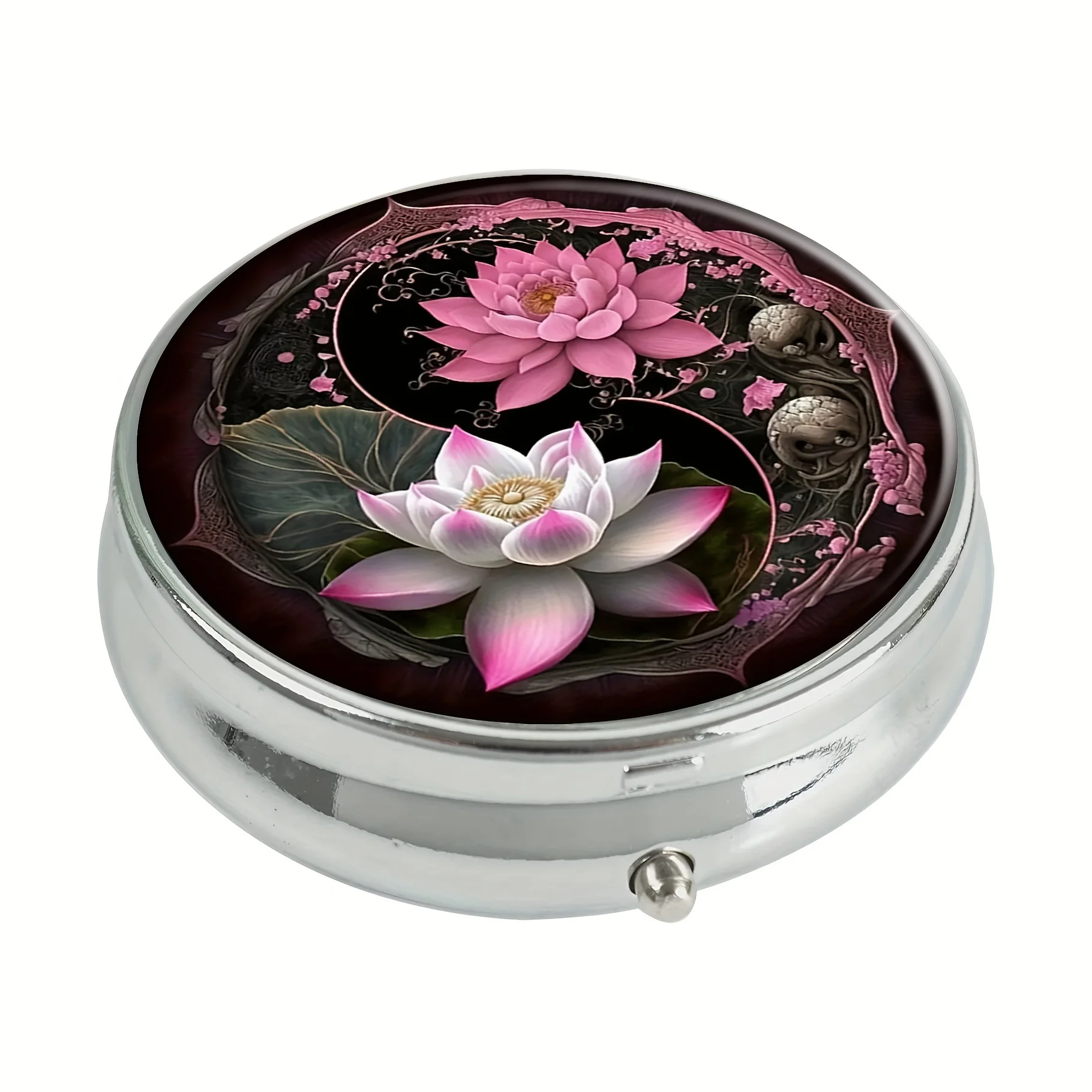 A lotus shaped round medicine box,a household portable medicine storage box,a 3-compartment sub-packaging medicine box