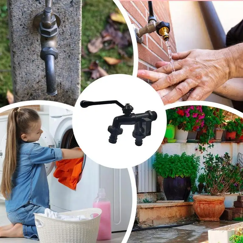 Grifos dobles para exteriores, grifo de agua de latón negro para jardín, grifo de entrada de 1/2 pulgadas, grifo exterior a prueba de heladas, resistente, 2 vías