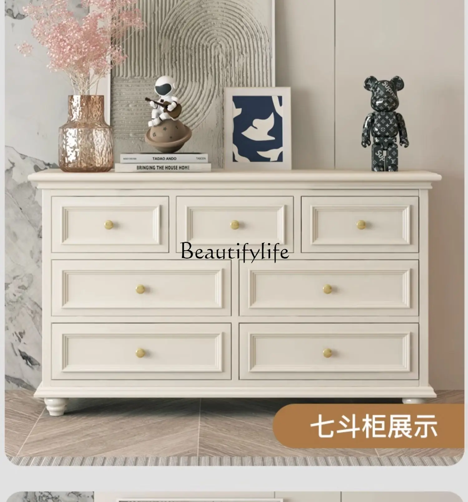 American-Style Chest of Drawers Solid Wood Storage Simple Modern Storage TV Bench for Bedroom