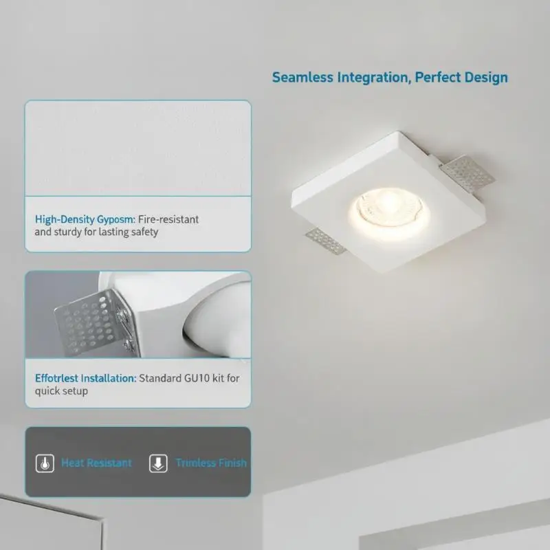 Recessed Gypsum Ceiling Downlight GU10 LED Anti Glare Borderless Spotlight Home Living Room Bedroom Aisle Lighting