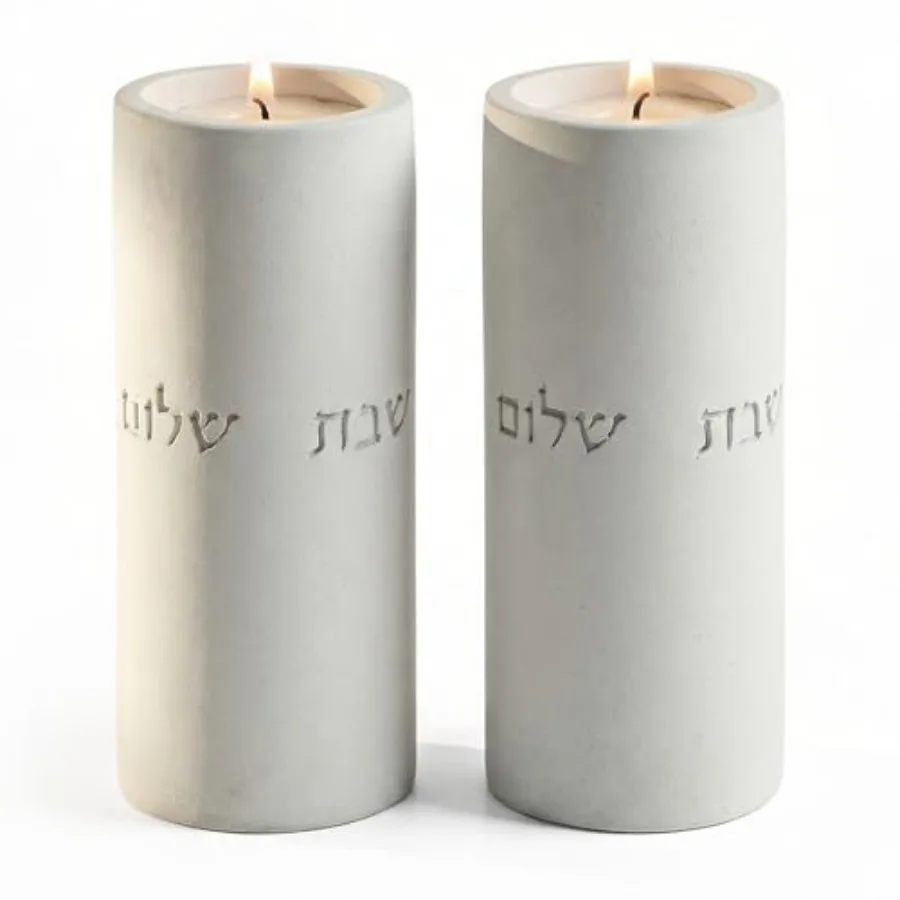 

Shabbat Candle Holders Set Modern Judaica Gift and Jewish Holidays Concrete Dripless Candle Holders, and Minimalist Jewish Home