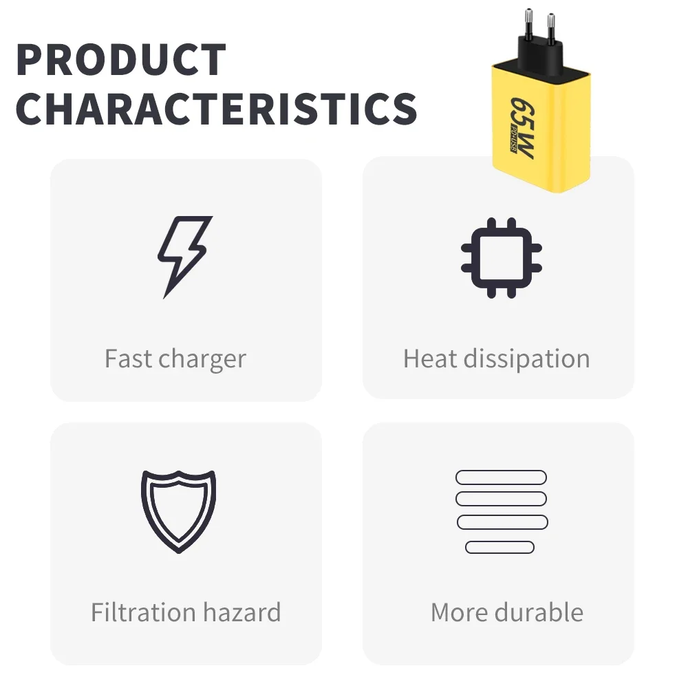 إجمالي 65 واط نوع C USB شاحن حائط 4 منافذ شحن سريع شاحن شحن سريع محول الطاقة لسامسونج هواوي Xiaomi آيفون