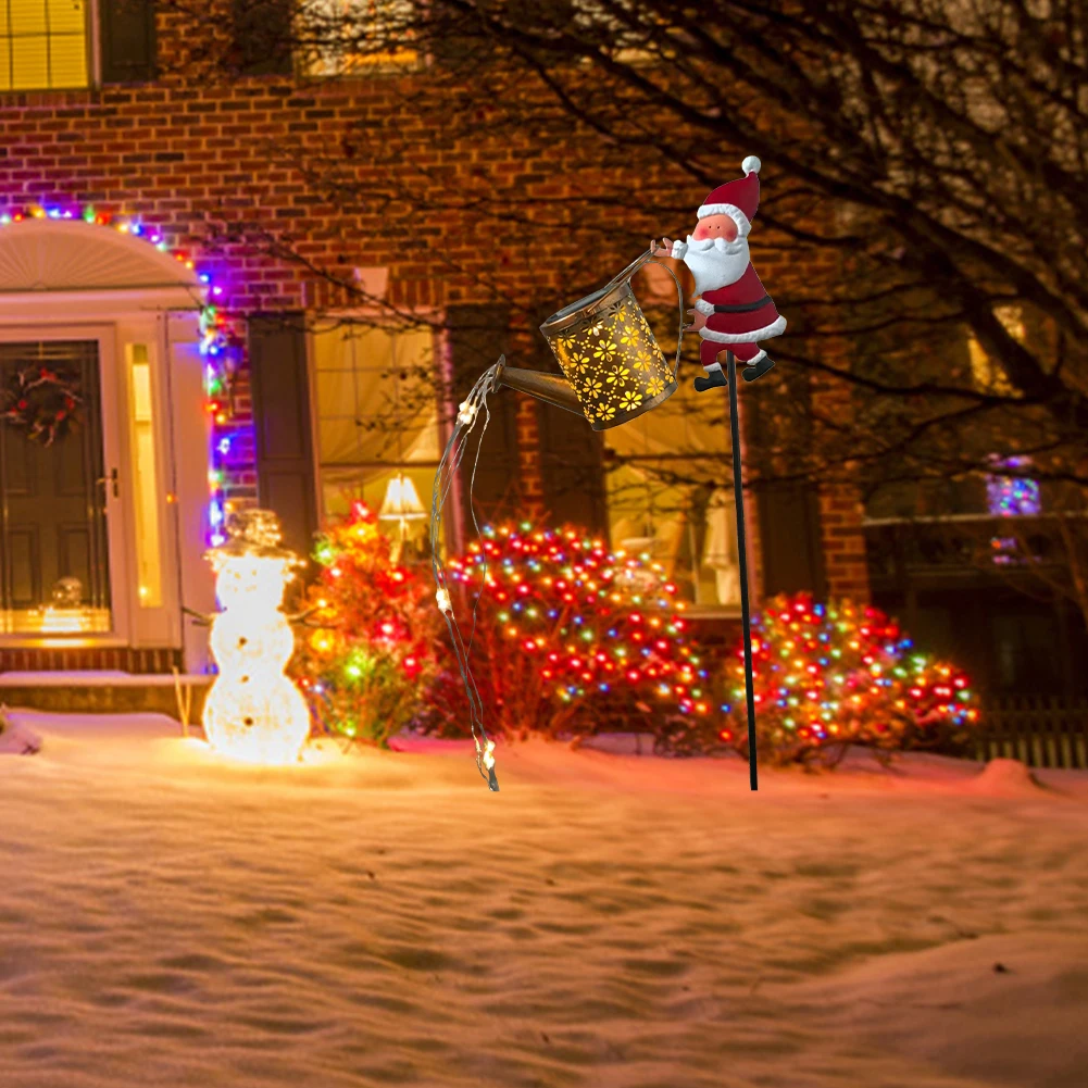 Arrosoir Solaire Père Noël avec Lumières, Lanternes Solaires, Décor de Jardin, Imperméable, Extérieur, Noël