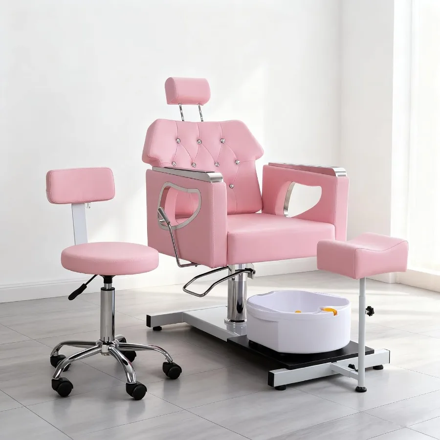 Pedicure Chair No Plumbing, 360° Swivel Hydraulic Reclining Pedicure Chair with Foot Spa and Adjustable Footrest, for Nail Tech