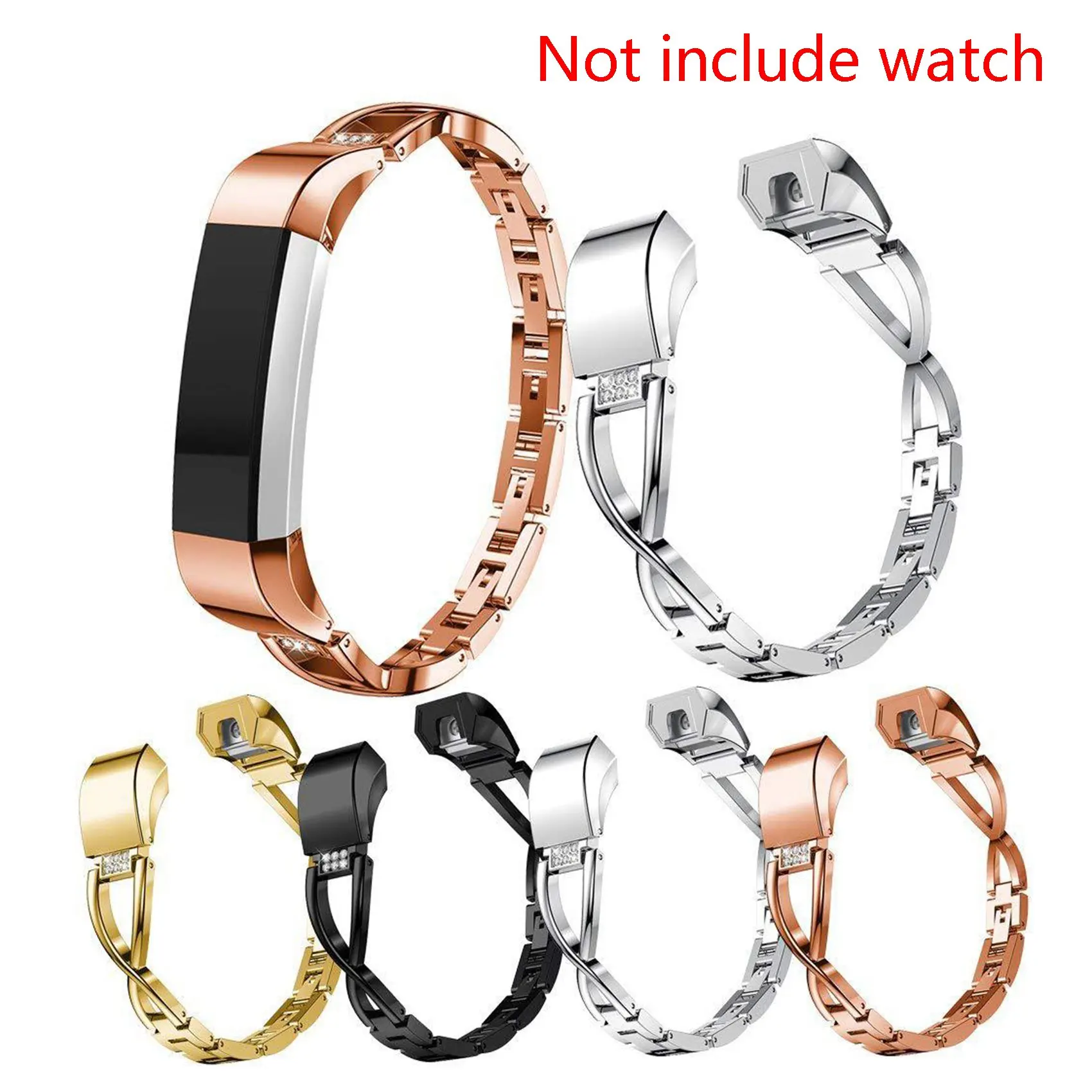 For Fitbit Alta HR Band Strap Stainless Steel Watch Band Women Lady Diamond Band Strap(C)