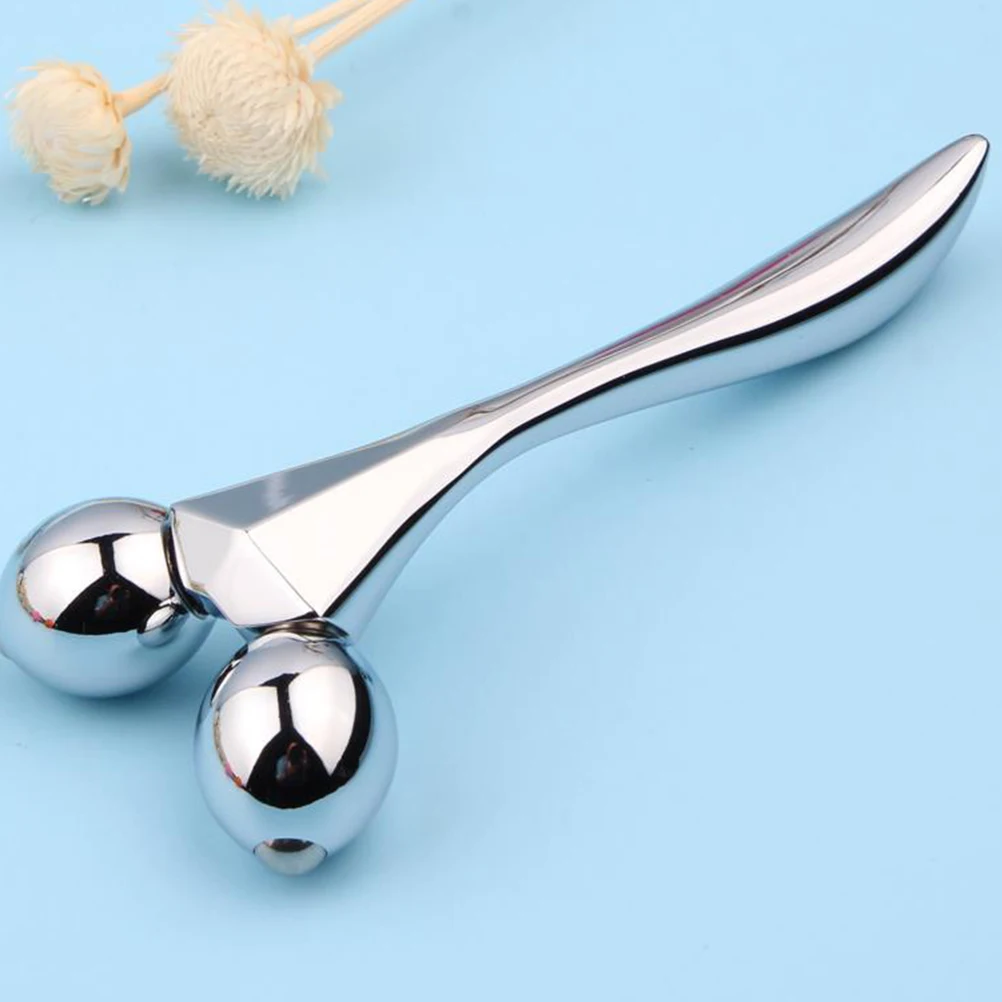 أسطوانة تدليك الوجه الفضية مصنوعة من خليط معدني وقبضة مريحة ومدلك دوار للوجه أداة تدليك محمولة للعناية بالبشرة للوجه والعين #4