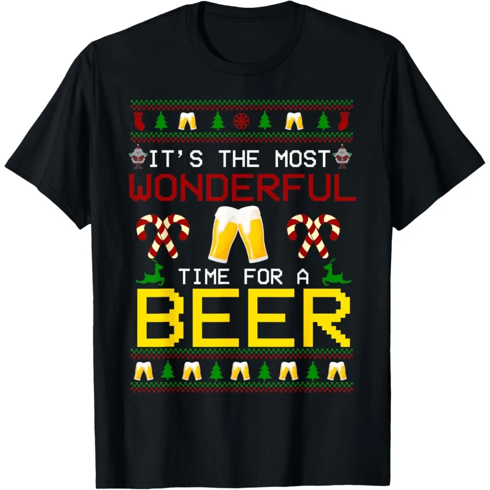 It's The Most Wonderful Time for A Beer Ugly T-Shirt Short-sleeve Humorous Christmas Beer Male Female Stylish Street Party Tops