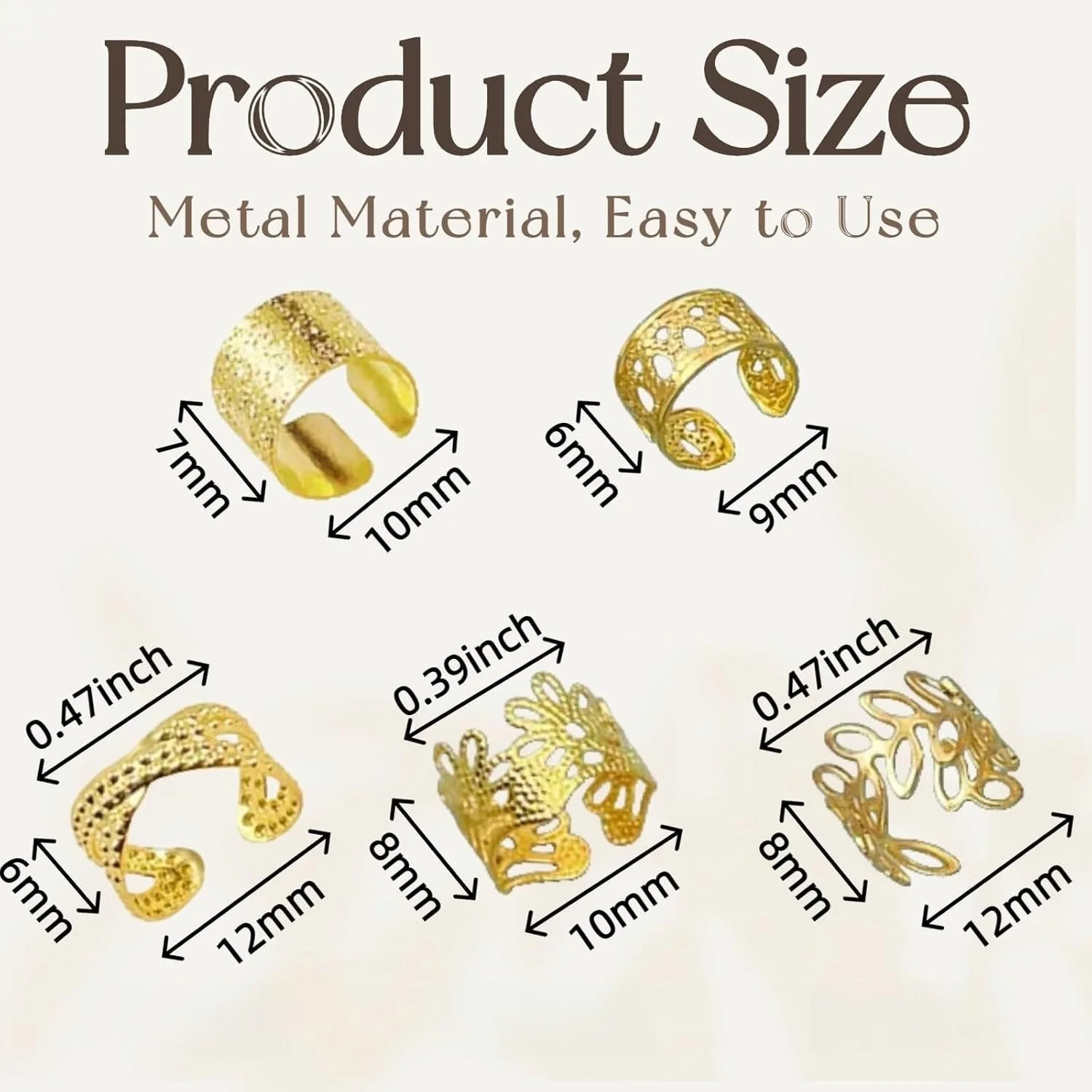 50pcs/bag Gold & Silver Metal Hollow-Out Crown Dreadlocks Wig Hair Extension Hair Rings - Hair Accessory Set