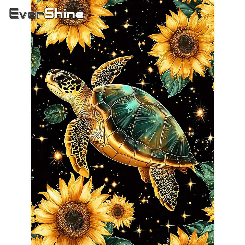Evershine Diamant Mosaik Schildkröte Bild Strass Gemälde Tier Stickerei Sonnenblume Vollquadrat Wanddekoration
