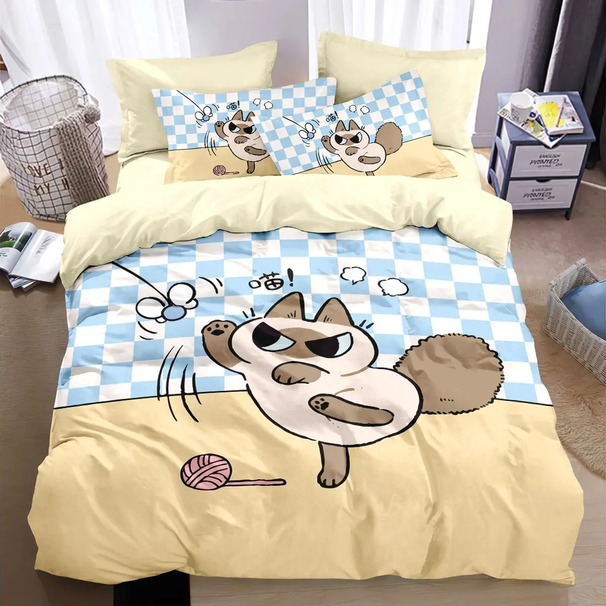 Siamese Cat Animals Pure Cotton Four Pieces Beddings Super Soft Home Decoration High Quality Girls Boys Christmas Presents