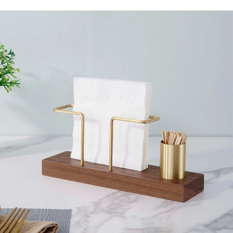 Walnut/Beech Tissue Box Golden Solid Wood Removable Dining Table Napkin Holder Brass Storage Rack Paper Towel