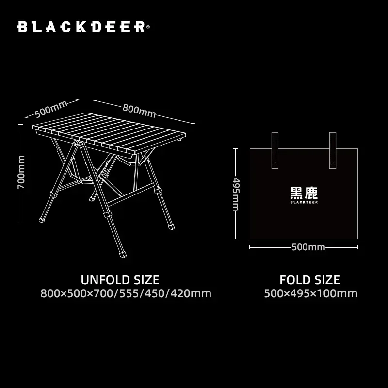 BLACK-DEER Camping Folding Table Aluminum Alloy Multifunctional Portable Wood Table Adjustable Height Outdoor Picnic Quick Open