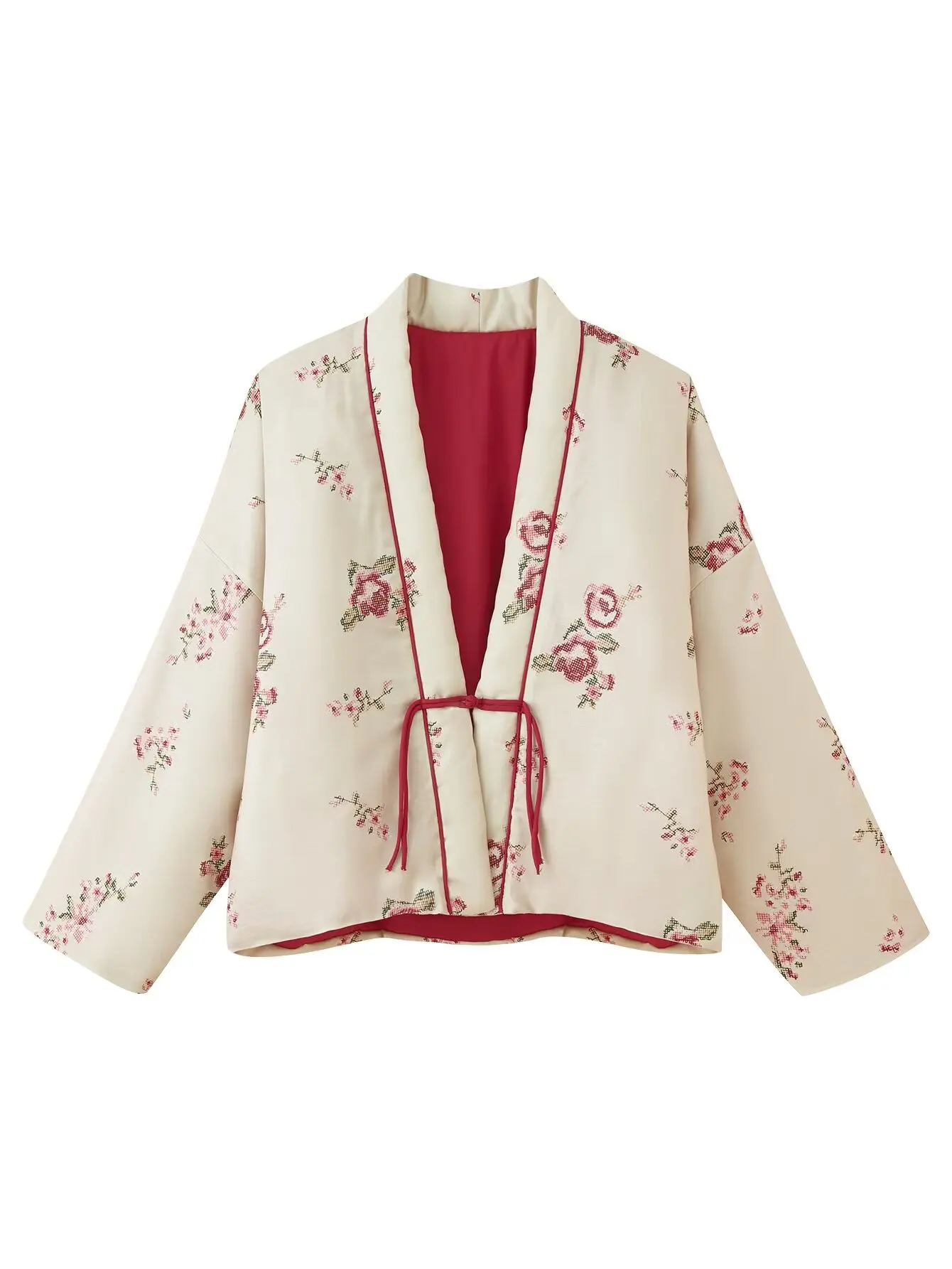 

Women Floral Print Kimono Style Parka Coat Autumn Winter Coats Outwear