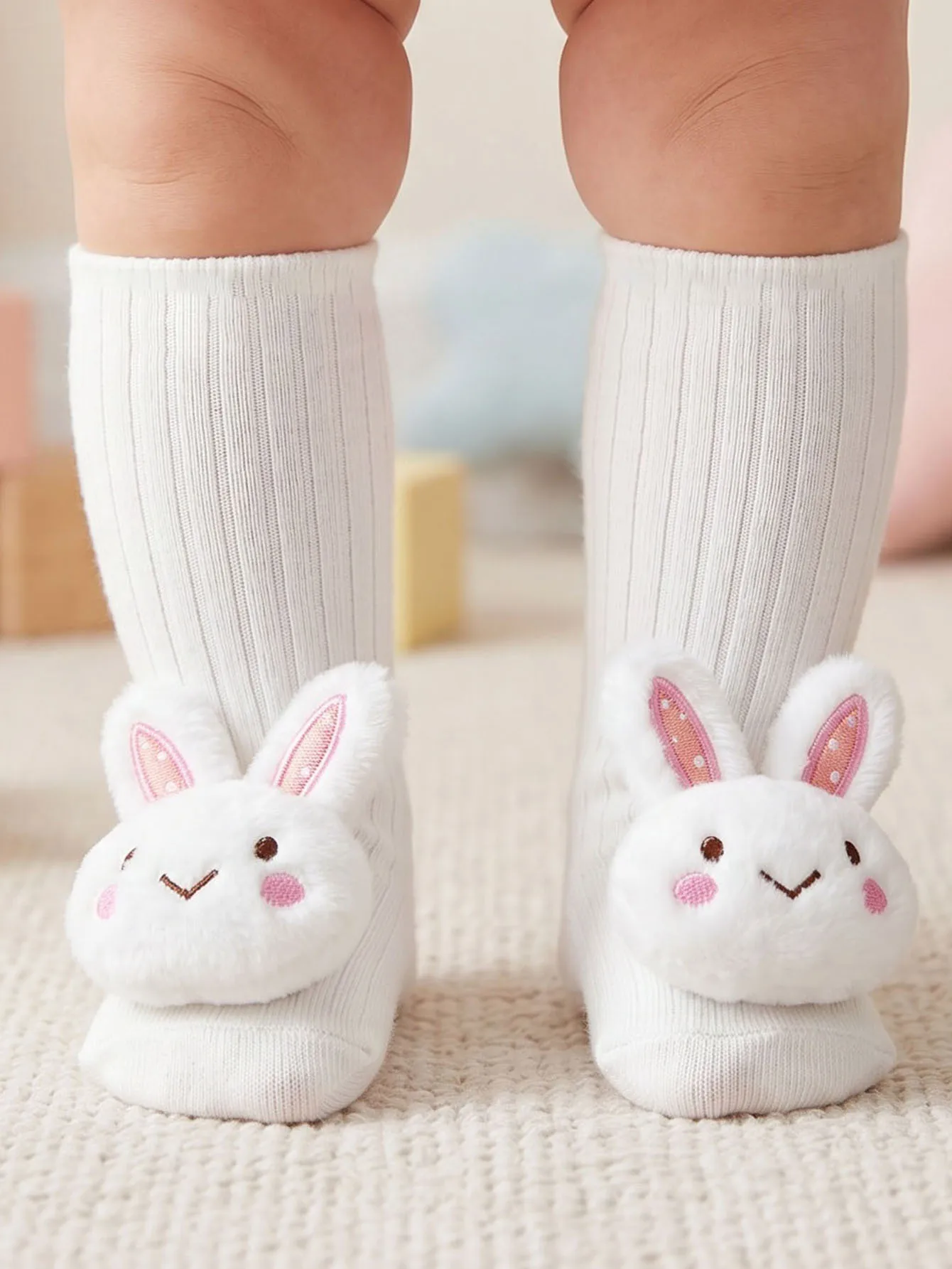 2Pairs 3‑24M Kids 3D Cartoon Rabbit Mid Calf Crew Socks Set, Unisex Boys Girls Multi‑Color Cotton Socks for All‑Season