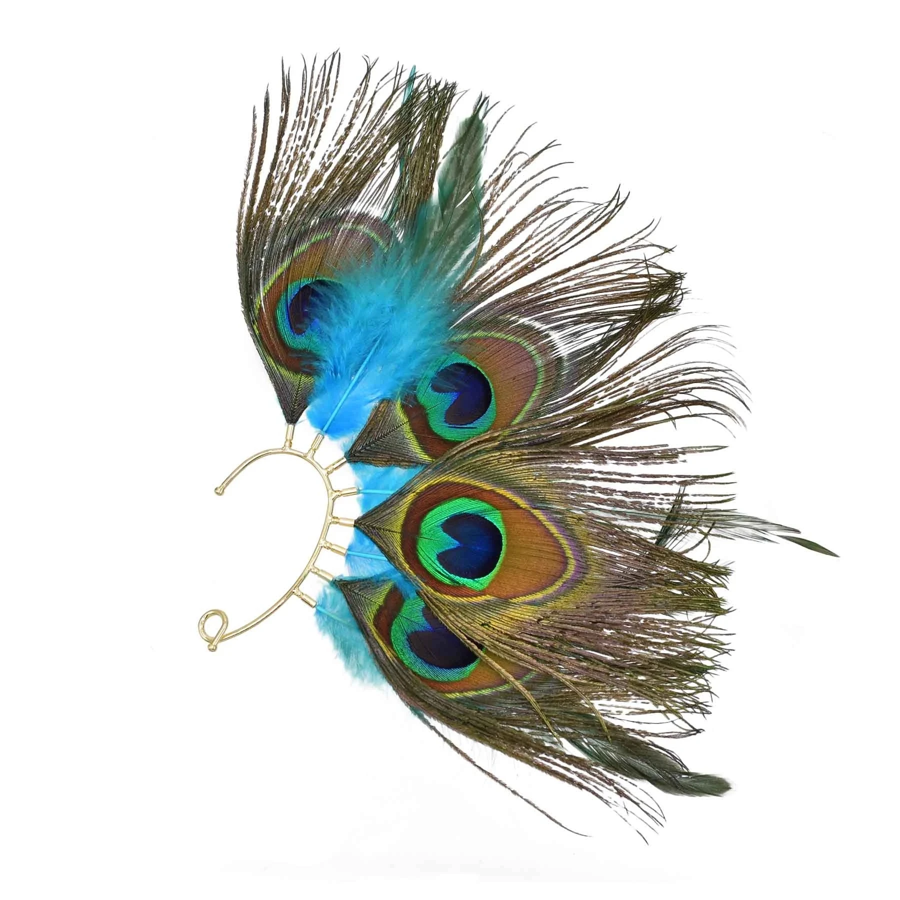 New Bohemian Style Peacock Feather Earbuds Exaggerated Indian Ethnic Alloy War Clips for Women's Party Jewelry Gifts