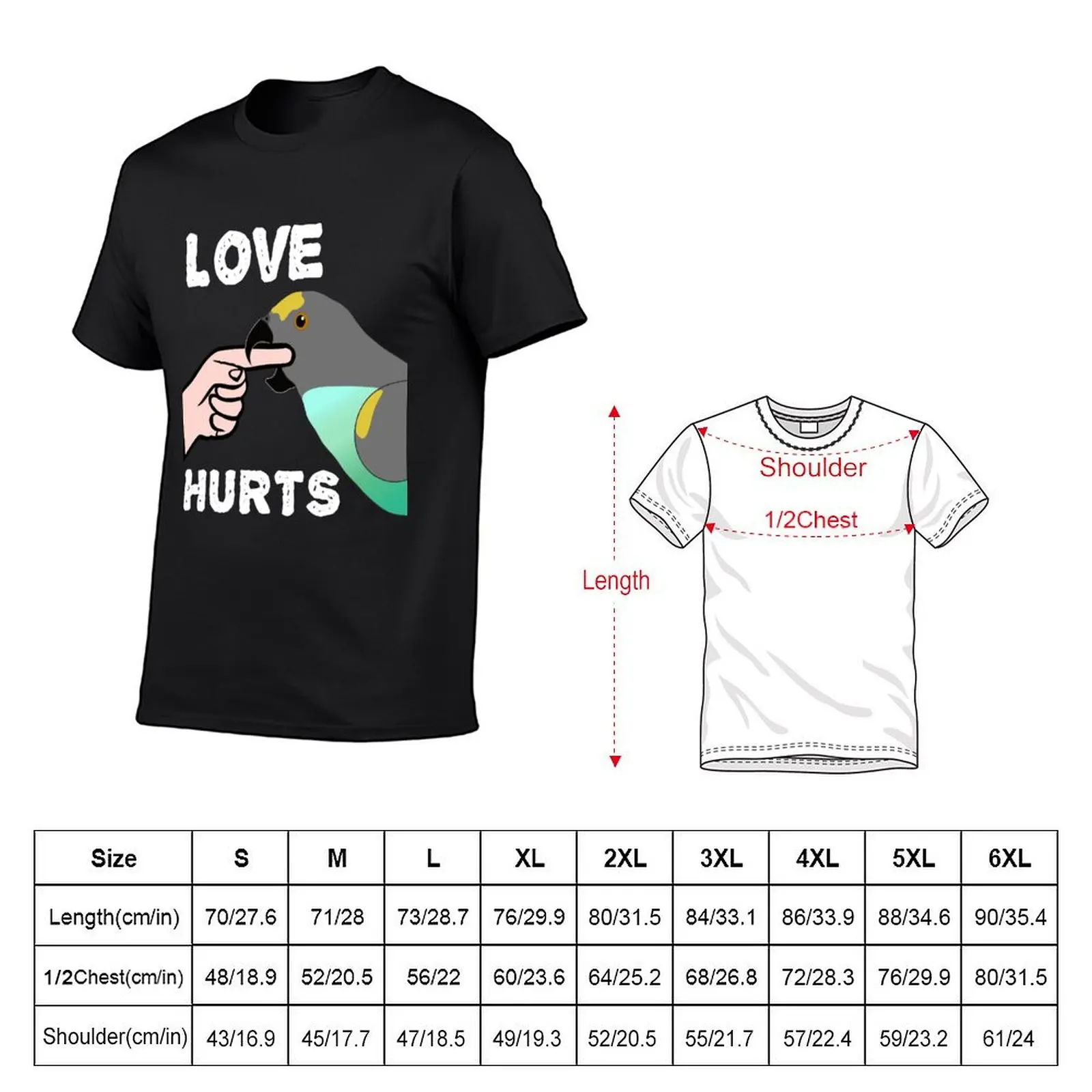 Love Hurts Meyers Parrot biting T-Shirt oversized graphic tee anime t shirts man clothes black t shirts for men