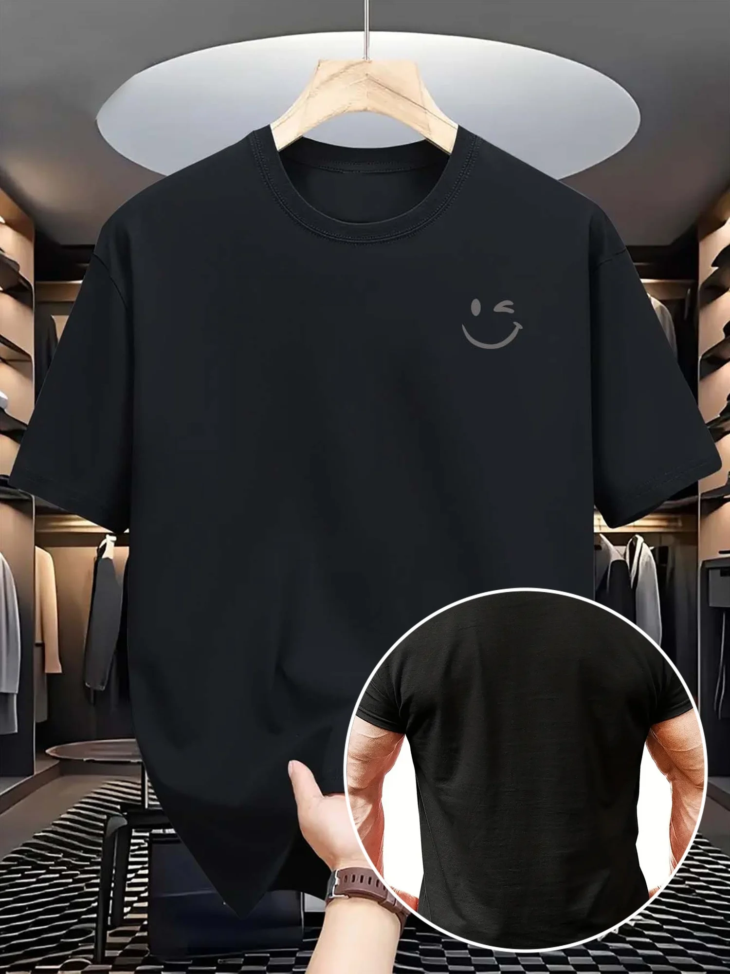 Summer Men's  Casual Loose Fit Large Letter Print Round Neck Short Sleeved T-shirt Top High Street Unisex Style Quick Dry
