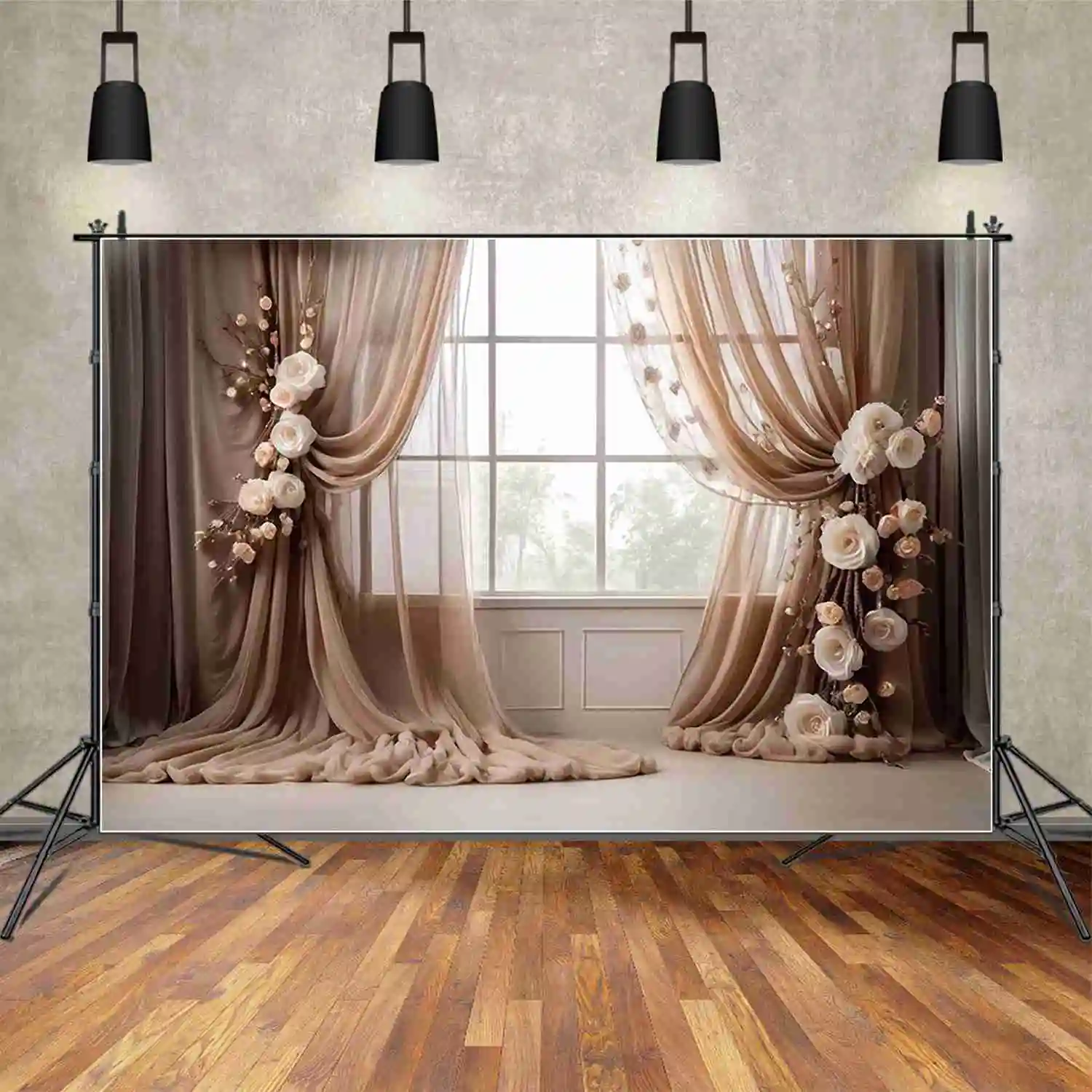 MOON.QG Vintage Wall Birthday Backdrop Women Flower Draping Cloth Bohemian Background Custom Party Decoration Photozone Supplies