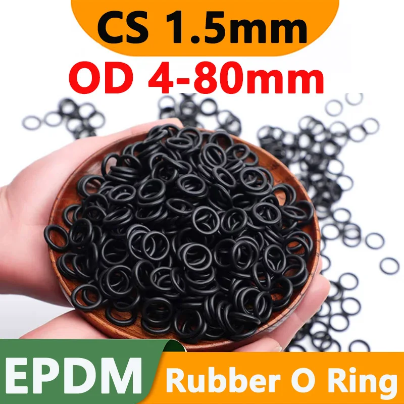 CS 1.5mm EPDM Rubber O Ring OD 4mm to 80mm Acid Alkali Water and Friction Resistance O-Ring Seal Sealing Washer Gasket ID 1-77mm