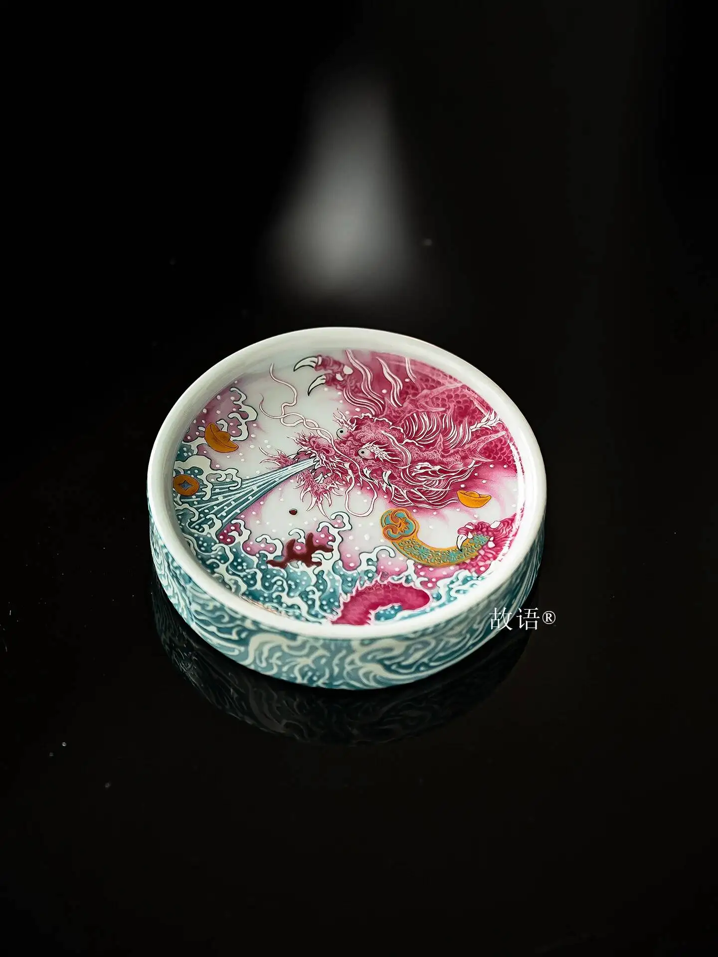 High-End Chinese Enamelware, Pastel Rouge Dragon Water-Absorbing Gaiwan With Saucer, Kung Fu Set, Lid And Base, Household Tea