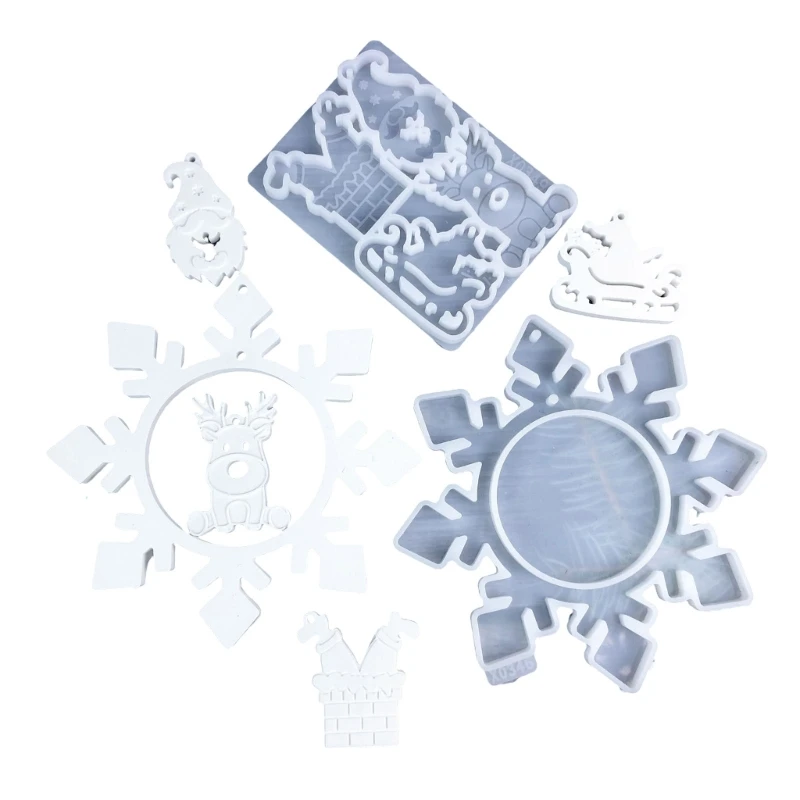 Christmas Tree Hangings Ornament Epoxy Resin Mould Silicone Snowflake Pendant Mold Handmade Jewelry Making Tool 2pcs/Set