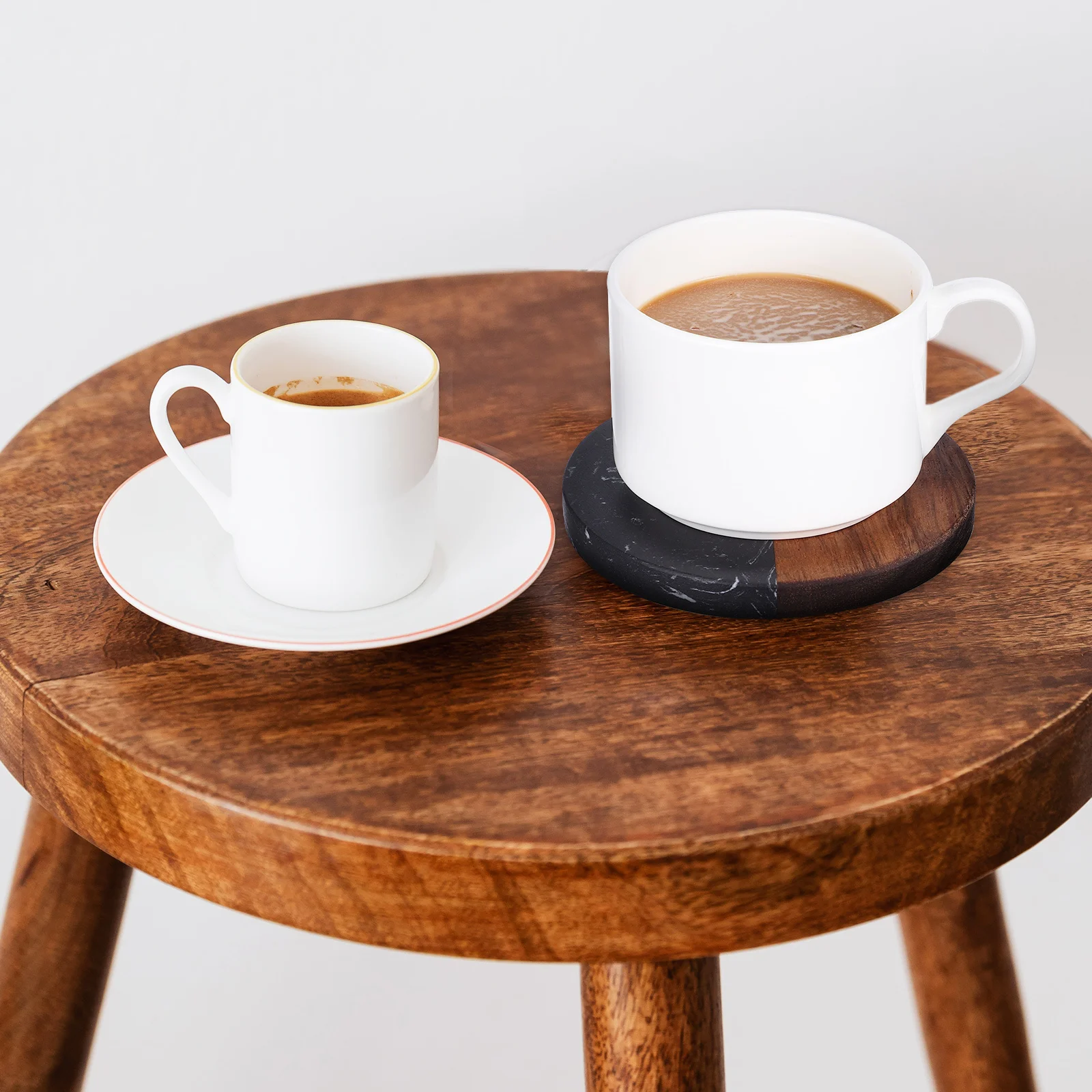 

4pcs Resin Cup Coasters Set Half Wood Half Marble Heat Insulation Drink Tabletop Protection Home Office Decor Coaster For