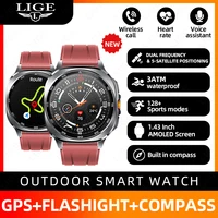 Reloj inteligente LIGE GPS Premium con Bluetooth militar, llamadas, deportes al aire libre, resistente al agua 3ATM, pantalla AMOLED de 1,43 pulgadas, nuevo reloj inteligente para hombres