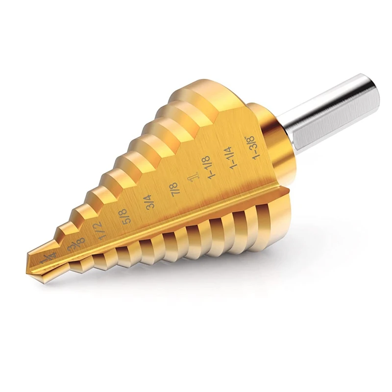 

1/4 Inch To 1-3/8 Inch Step Drill Bits For Metal, High Speed Steel Titanium Coated Stepping Bit,For Wood